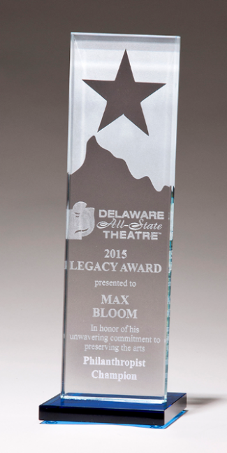 Main Image of Etched clear glass award with star and mountain peak with blue glass base