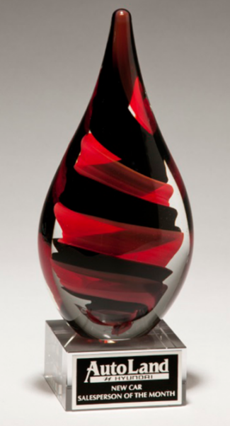 Main Image of Black and Red Helix Art Glass Award with Clear Glass Base
